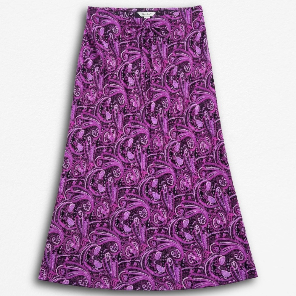 Berkertex Purple Paisley Maxi Skirt Boho A-Line Ankle Length Skirt Womens